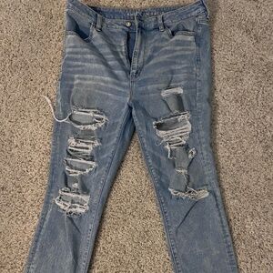 Women's American Eagle Size 14 Highest Rise Jegging - Light Wash Distressed